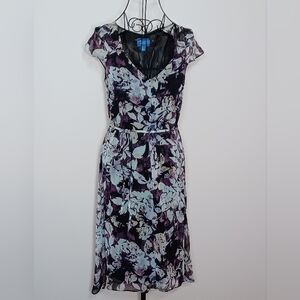 Simply Vera Vera Wang Purple Black Floral Dress Size M